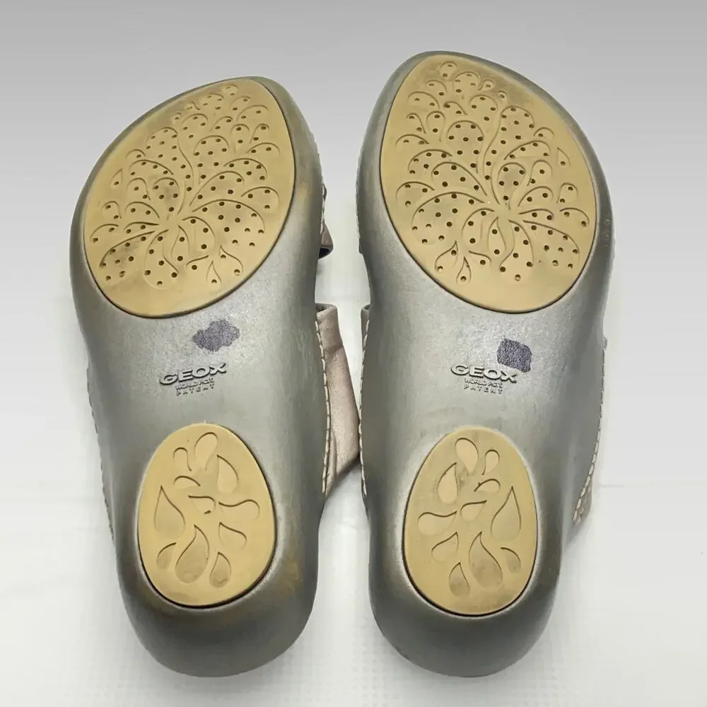 Geox Metallic Taupe Twist Strap Vamp Slide Sandals Size 37